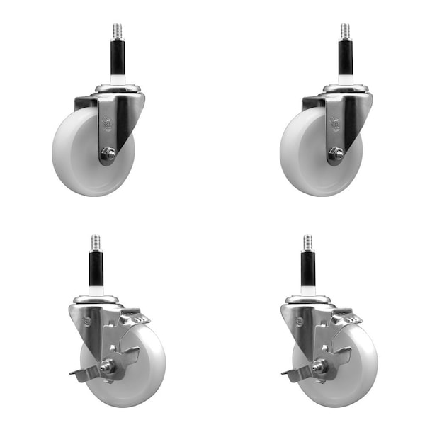 4'' Nylon Wheel Swivel 7/8'' Expanding Stem Caster Set 2 Brakes, 4PK